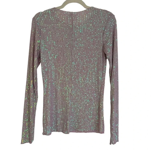 Free People Gold Rush Sequin Long Sleeve Top Neutral Multi Small NWT Glam Party - Picture 5 of 7